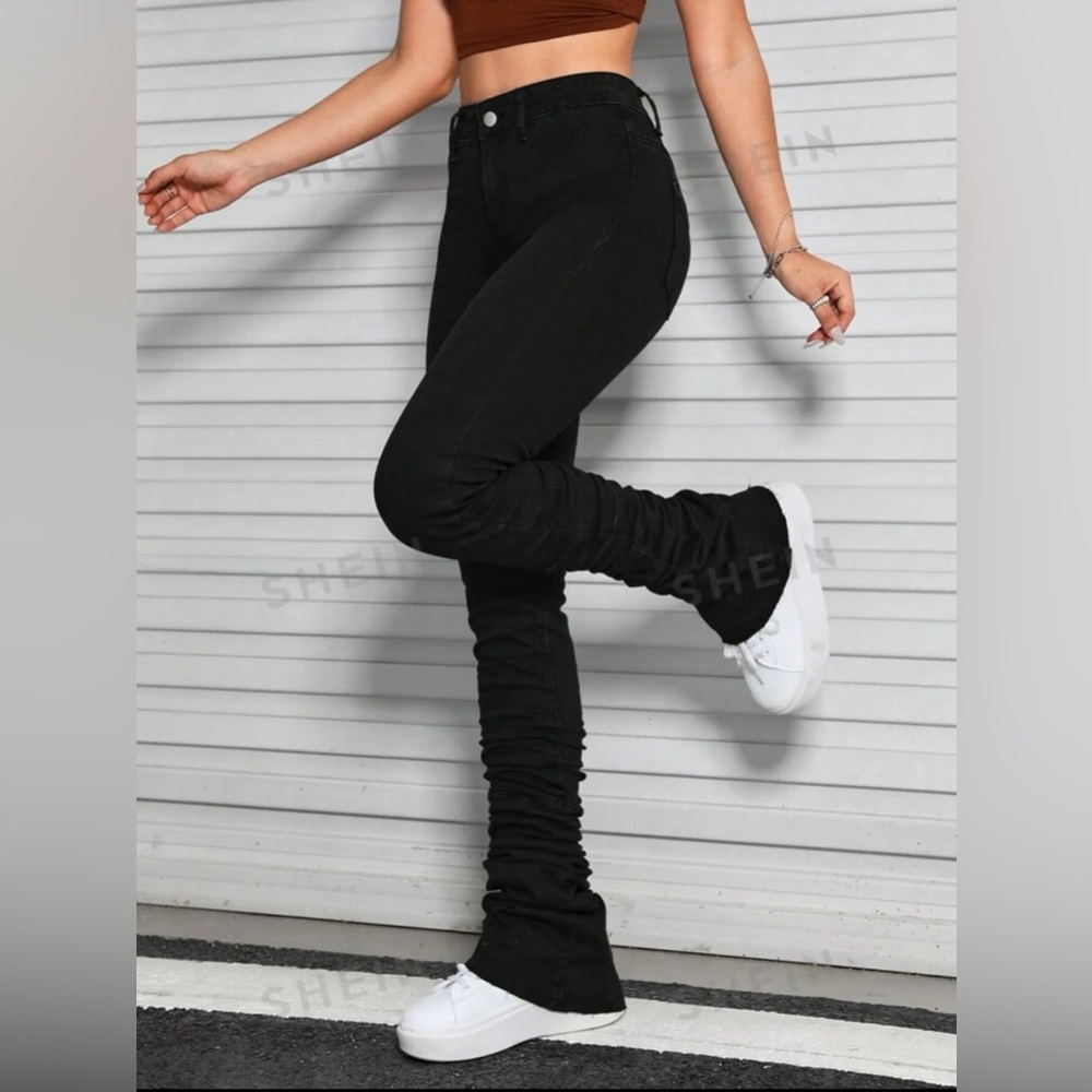 SHEIN Frenchy High Waist Black Corset Stacked Jeans
